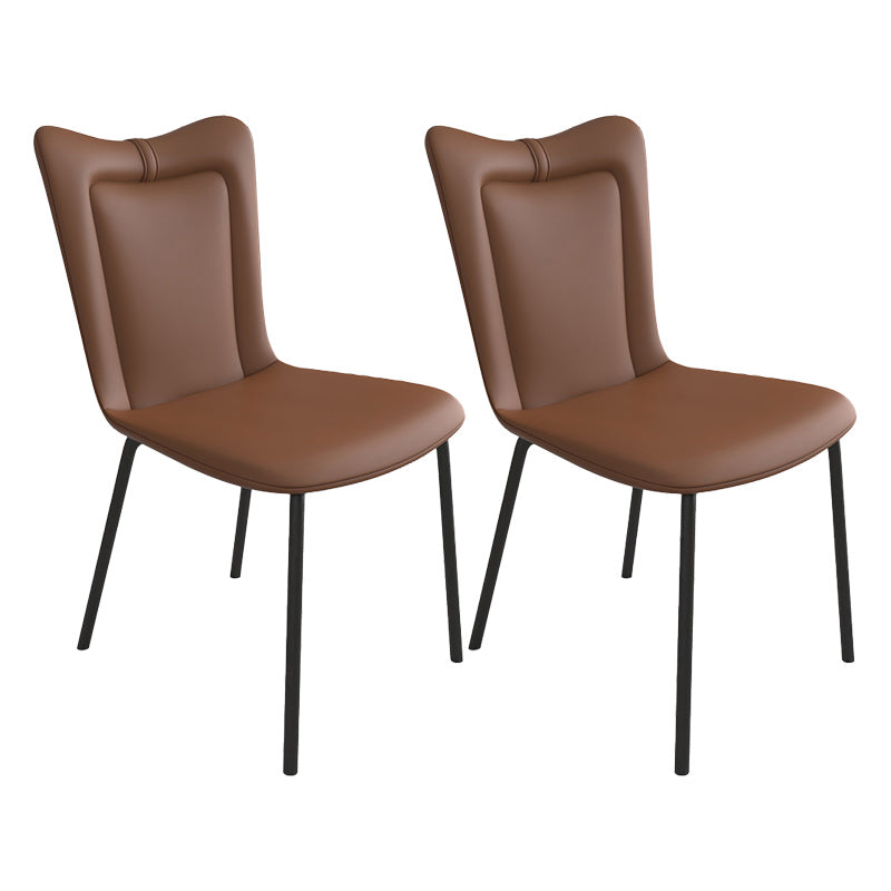 Black Iron Legs Dining Chairs Modern Faux Leather Armless Side Chair Coffee 2 Piece Set Clearhalo 'Dining Chairs' 'Dining Tables & Seating' 'dining_chair' 'furn' 'furn_dining_chair' 'Furniture' 'Kitchen & Dining Furniture' 5923763