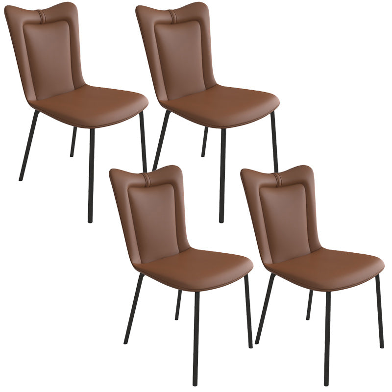 Black Iron Legs Dining Chairs Modern Faux Leather Armless Side Chair Coffee 4 Piece Set Clearhalo 'Dining Chairs' 'Dining Tables & Seating' 'dining_chair' 'furn' 'furn_dining_chair' 'Furniture' 'Kitchen & Dining Furniture' 5923765