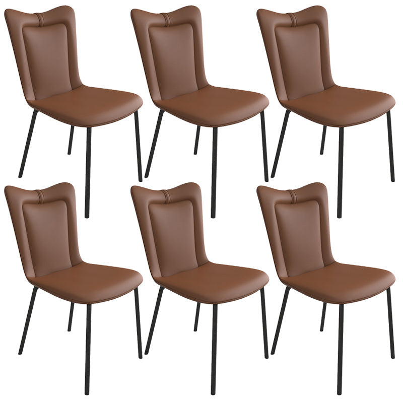 Black Iron Legs Dining Chairs Modern Faux Leather Armless Side Chair Coffee 6 Piece Set Clearhalo 'Dining Chairs' 'Dining Tables & Seating' 'dining_chair' 'furn' 'furn_dining_chair' 'Furniture' 'Kitchen & Dining Furniture' 5923767