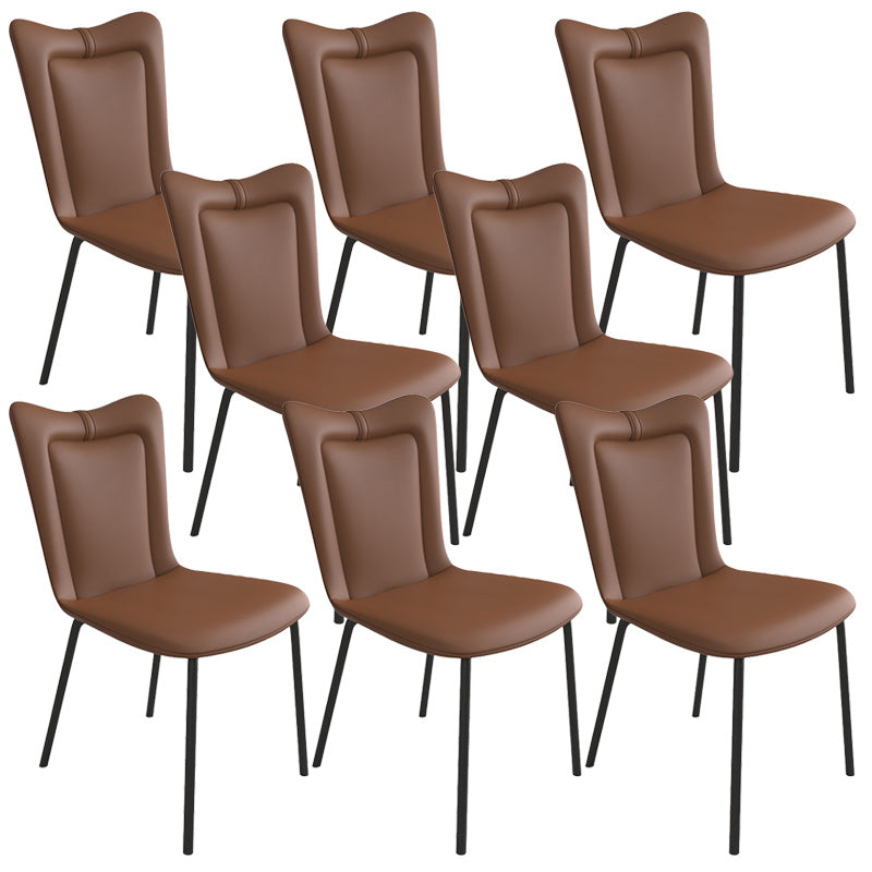 Black Iron Legs Dining Chairs Modern Faux Leather Armless Side Chair Coffee 8 Piece Set Clearhalo 'Dining Chairs' 'Dining Tables & Seating' 'dining_chair' 'furn' 'furn_dining_chair' 'Furniture' 'Kitchen & Dining Furniture' 5923769