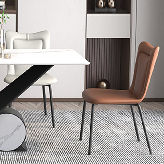 Sedie da pranzo per gambe di ferro nero moderno in pelle finta sedia laterale senza braccio