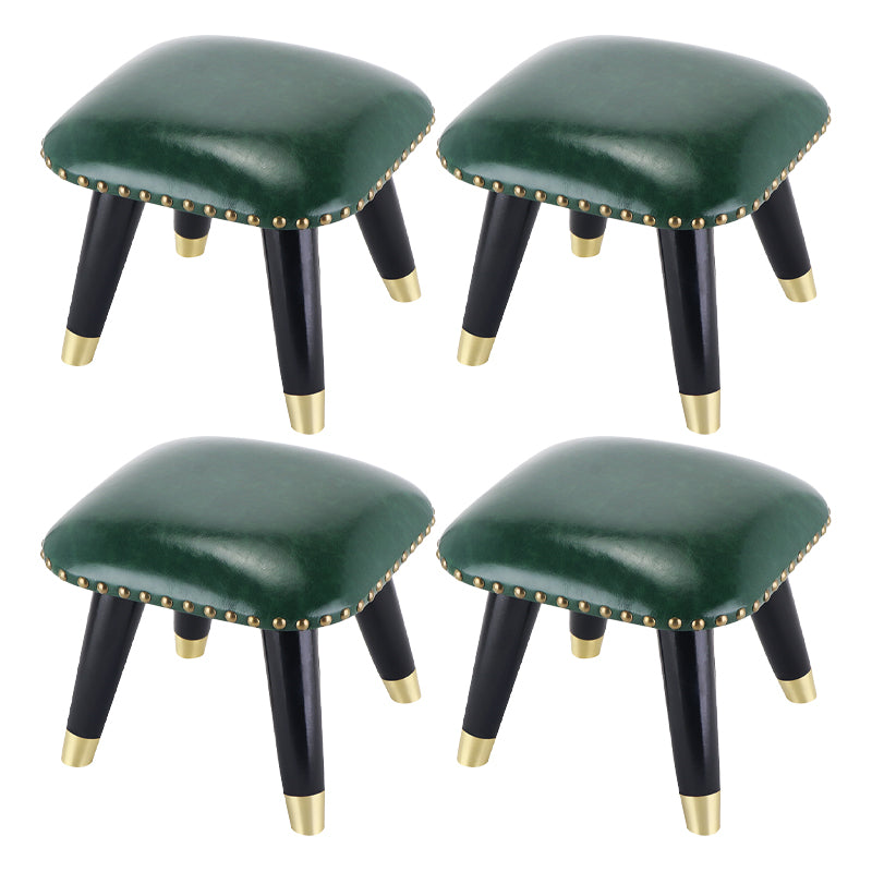 Glam Footstool Ottoman Genuine Leather Upholstered Nailhead Trim Square Ottoman