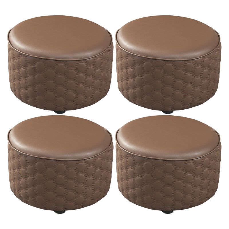 Modern Round Pouf Plain PU Leather Stain Resistant Boucle Ottoman