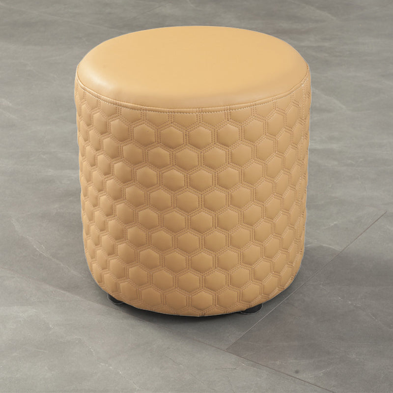 Modern Round Pouf Plain PU Leather Stain Resistant Boucle Ottoman