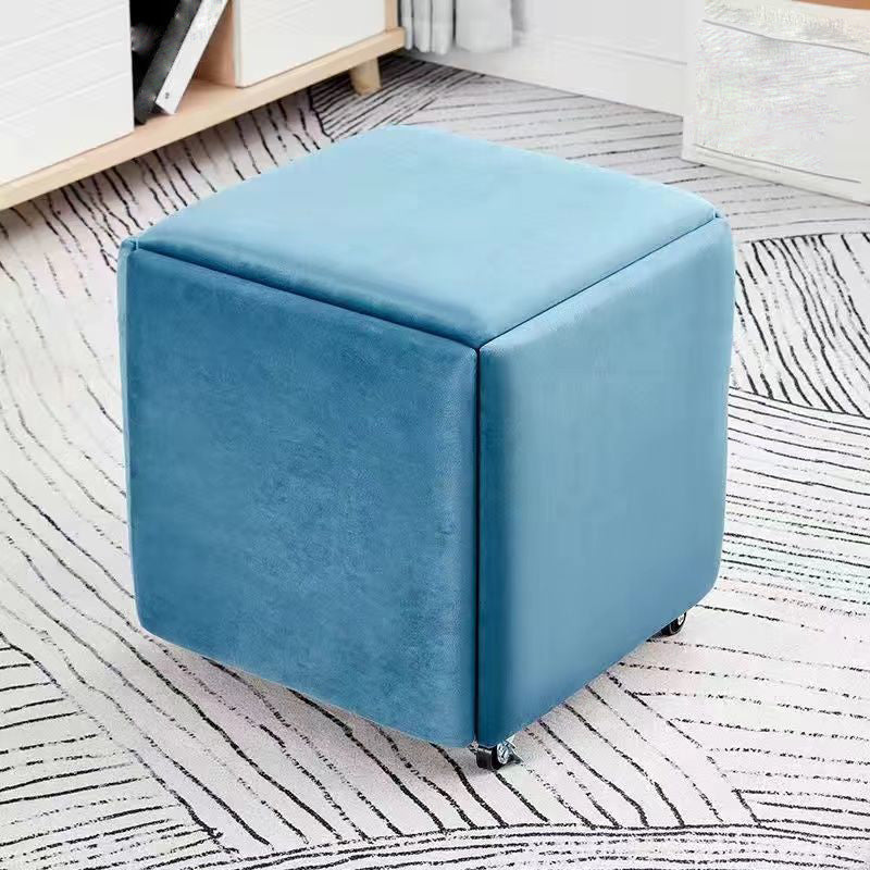 Modern Ottoman Velvet Upholstered Solid Color Square Ottoman with Bottom Rack Sky Blue 1 Piece Clearhalo 'furn' 'furn_ottomans_poufs' 'Furniture' 'Living Room Furniture' 'Ottomans & Poufs' 'ottomans_poufs' 5924221