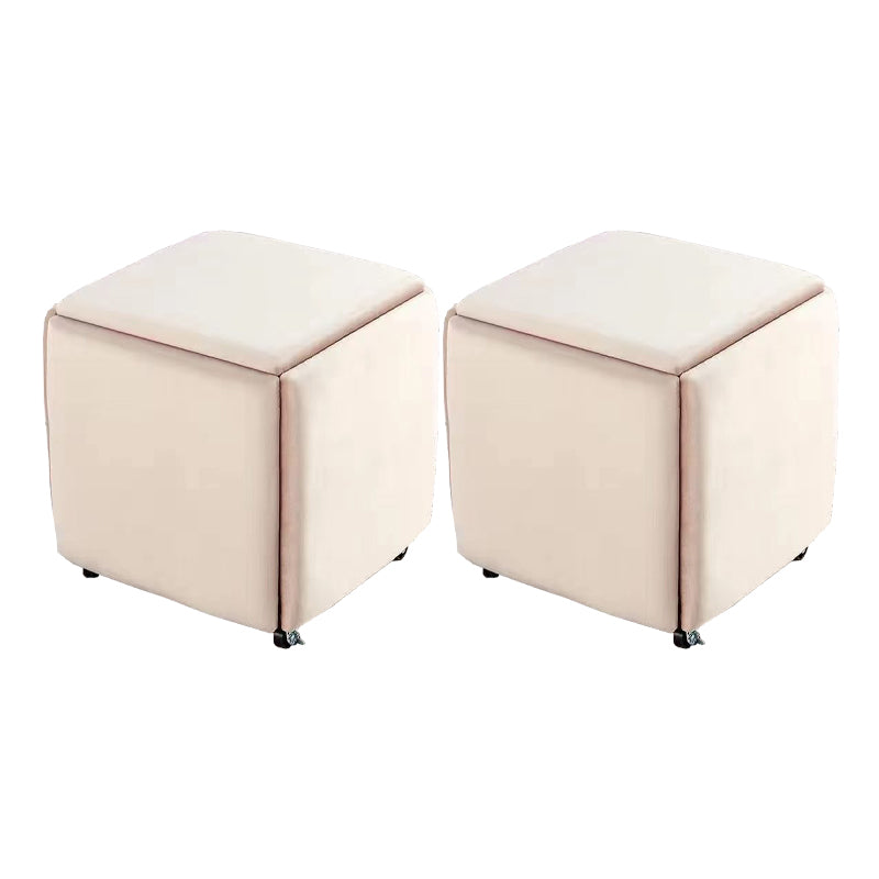 Modern Ottoman Velvet Upholstered Solid Color Square Ottoman with Bottom Rack Khaki 2 Piece Set Clearhalo 'furn' 'furn_ottomans_poufs' 'Furniture' 'Living Room Furniture' 'Ottomans & Poufs' 'ottomans_poufs' 5924228