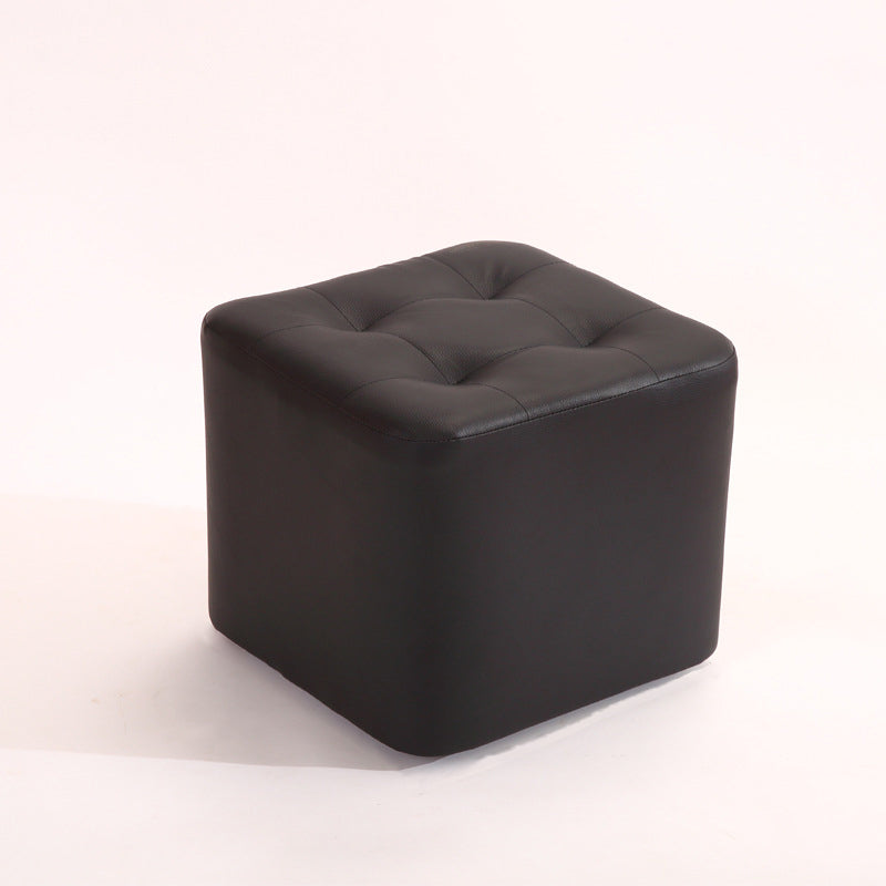 Mid-Century Modern Pouf Ottoman PU Leather Upholstered Tufted Solid Color Square Ottoman 11"L x 11"W x 7"H Black 1 Piece Clearhalo 'furn' 'furn_ottomans_poufs' 'Furniture' 'Living Room Furniture' 'Ottomans & Poufs' 'ottomans_poufs' 5924380