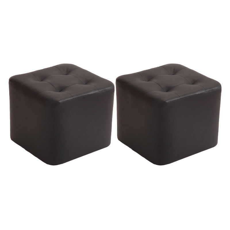 Mid-Century Modern Pouf Ottoman PU Leather Upholstered Tufted Solid Color Square Ottoman 11"L x 11"W x 7"H Black 2 Piece Set Clearhalo 'furn' 'furn_ottomans_poufs' 'Furniture' 'Living Room Furniture' 'Ottomans & Poufs' 'ottomans_poufs' 5924381