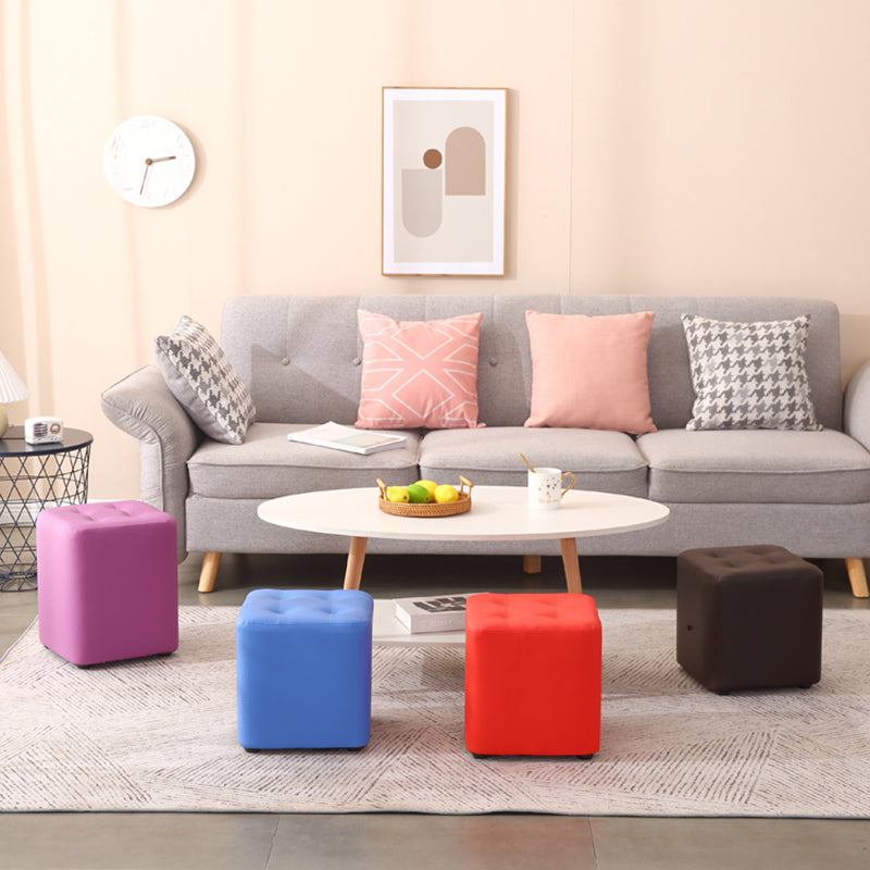 Mid-Century Modern Pouf Ottoman PU Leather Upholstered Tufted Solid Color Square Ottoman Clearhalo 'furn' 'furn_ottomans_poufs' 'Furniture' 'Living Room Furniture' 'Ottomans & Poufs' 'ottomans_poufs' 5924382