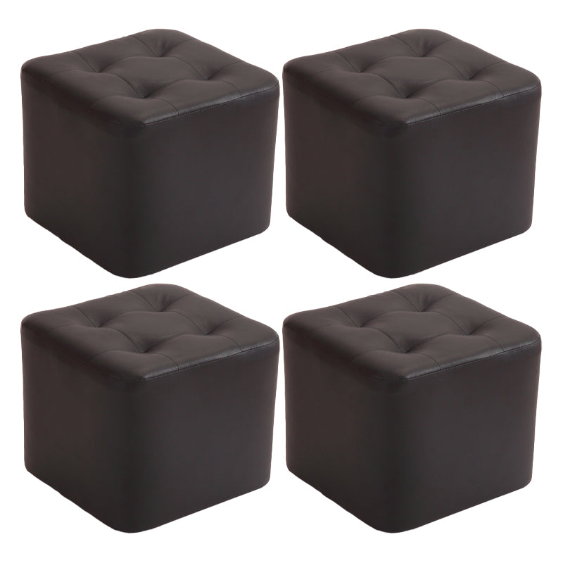 Mid-Century Modern Pouf Ottoman PU Leather Upholstered Tufted Solid Color Square Ottoman 11"L x 11"W x 7"H Black 4 Piece Set Clearhalo 'furn' 'furn_ottomans_poufs' 'Furniture' 'Living Room Furniture' 'Ottomans & Poufs' 'ottomans_poufs' 5924384