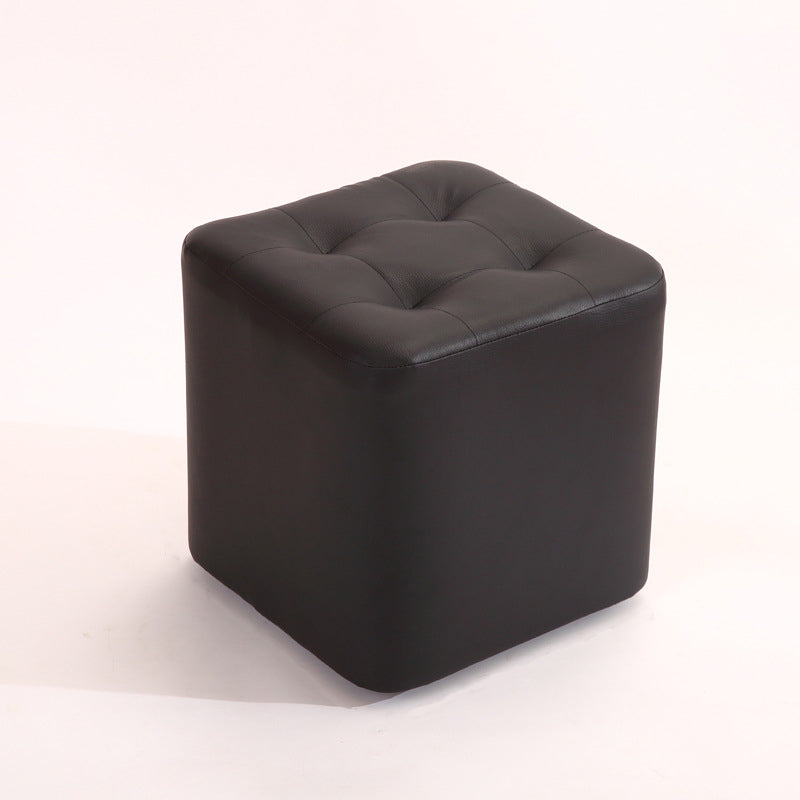 Mid-Century Modern Pouf Ottoman PU Leather Upholstered Tufted Solid Color Square Ottoman 11"L x 11"W x 11"H Black 1 Piece Clearhalo 'furn' 'furn_ottomans_poufs' 'Furniture' 'Living Room Furniture' 'Ottomans & Poufs' 'ottomans_poufs' 5924385
