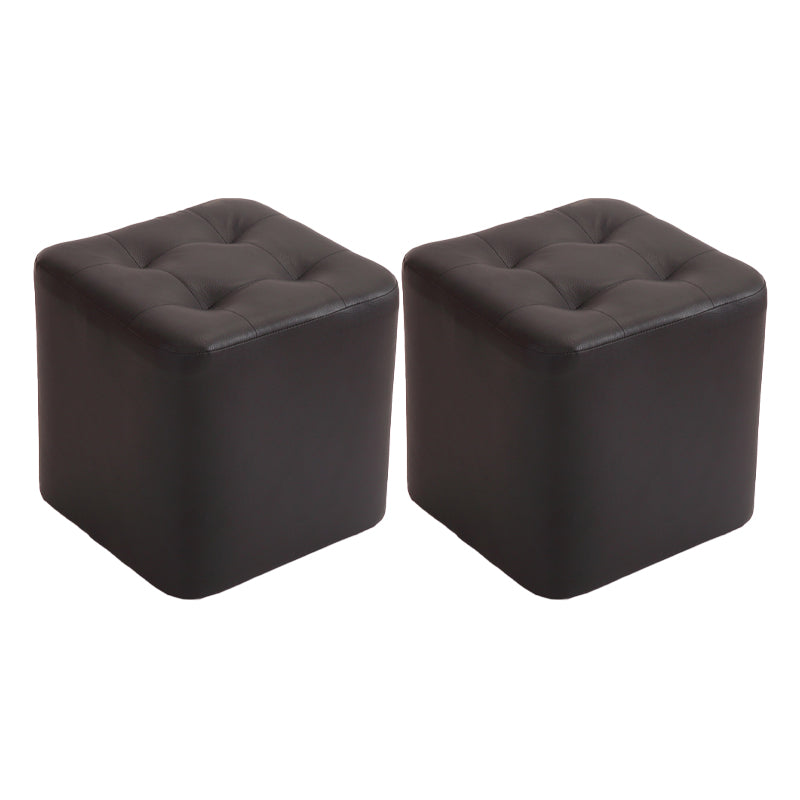 Mid-Century Modern Pouf Ottoman PU Leather Upholstered Tufted Solid Color Square Ottoman 11"L x 11"W x 11"H Black 2 Piece Set Clearhalo 'furn' 'furn_ottomans_poufs' 'Furniture' 'Living Room Furniture' 'Ottomans & Poufs' 'ottomans_poufs' 5924388