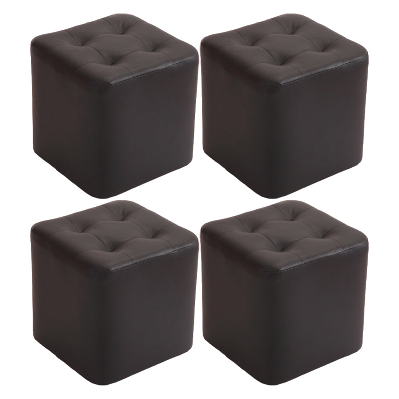 Mid-Century Modern Pouf Ottoman PU Leather Upholstered Tufted Solid Color Square Ottoman 11"L x 11"W x 11"H Black 4 Piece Set Clearhalo 'furn' 'furn_ottomans_poufs' 'Furniture' 'Living Room Furniture' 'Ottomans & Poufs' 'ottomans_poufs' 5924390