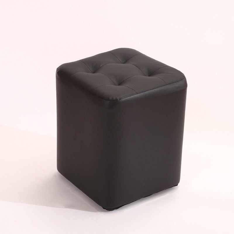 Mid-Century Modern Pouf Ottoman PU Leather Upholstered Tufted Solid Color Square Ottoman 11"L x 11"W x 14"H Black 1 Piece Clearhalo 'furn' 'furn_ottomans_poufs' 'Furniture' 'Living Room Furniture' 'Ottomans & Poufs' 'ottomans_poufs' 5924392