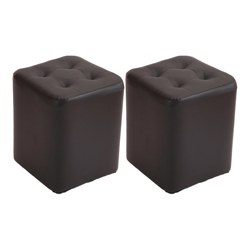 Mid-Century Modern Pouf Ottoman PU Leather Upholstered Tufted Solid Color Square Ottoman 11"L x 11"W x 14"H Black 2 Piece Set Clearhalo 'furn' 'furn_ottomans_poufs' 'Furniture' 'Living Room Furniture' 'Ottomans & Poufs' 'ottomans_poufs' 5924393
