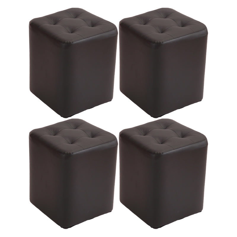 Mid-Century Modern Pouf Ottoman PU Leather Upholstered Tufted Solid Color Square Ottoman 11"L x 11"W x 14"H Black 4 Piece Set Clearhalo 'furn' 'furn_ottomans_poufs' 'Furniture' 'Living Room Furniture' 'Ottomans & Poufs' 'ottomans_poufs' 5924395