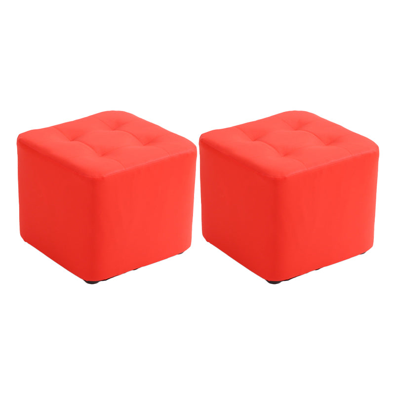 Mid-Century Modern Pouf Ottoman PU Leather Upholstered Tufted Solid Color Square Ottoman 11"L x 11"W x 7"H Red 2 Piece Set Clearhalo 'furn' 'furn_ottomans_poufs' 'Furniture' 'Living Room Furniture' 'Ottomans & Poufs' 'ottomans_poufs' 5924397