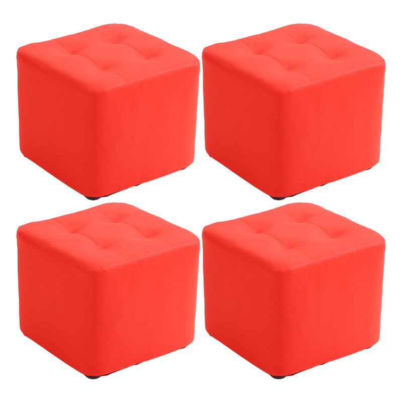 Mid-Century Modern Pouf Ottoman PU Leather Upholstered Tufted Solid Color Square Ottoman 11"L x 11"W x 7"H Red 4 Piece Set Clearhalo 'furn' 'furn_ottomans_poufs' 'Furniture' 'Living Room Furniture' 'Ottomans & Poufs' 'ottomans_poufs' 5924398