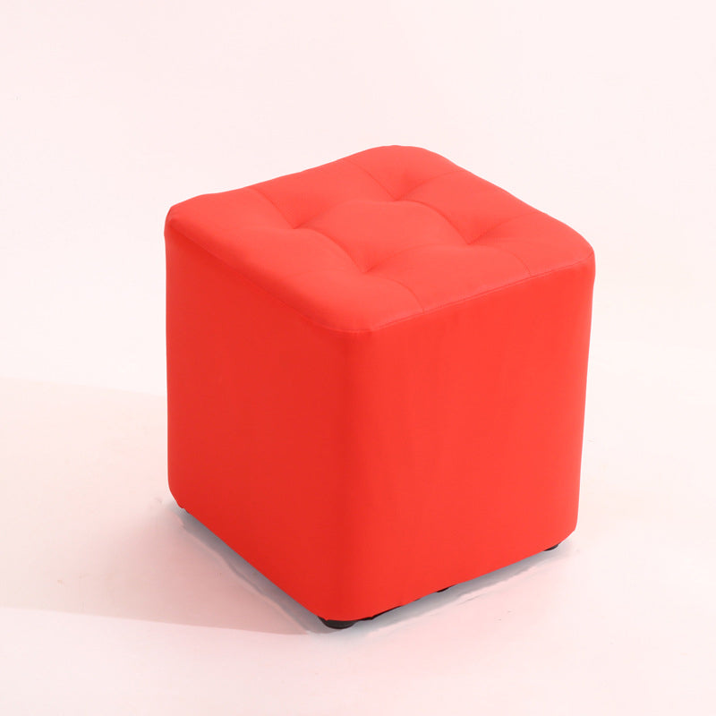 Mid-Century Modern Pouf Ottoman PU Leather Upholstered Tufted Solid Color Square Ottoman 11"L x 11"W x 11"H Red 1 Piece Clearhalo 'furn' 'furn_ottomans_poufs' 'Furniture' 'Living Room Furniture' 'Ottomans & Poufs' 'ottomans_poufs' 5924399