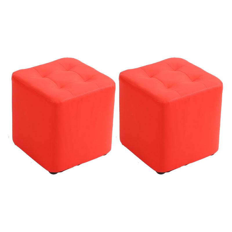 Mid-Century Modern Pouf Ottoman PU Leather Upholstered Tufted Solid Color Square Ottoman 11"L x 11"W x 11"H Red 2 Piece Set Clearhalo 'furn' 'furn_ottomans_poufs' 'Furniture' 'Living Room Furniture' 'Ottomans & Poufs' 'ottomans_poufs' 5924400