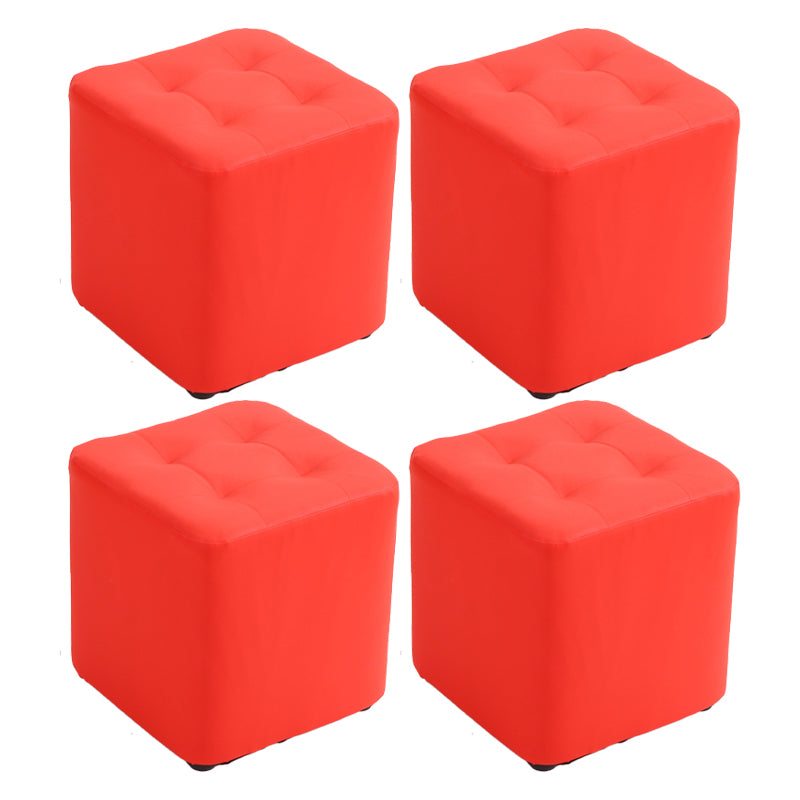 Mid-Century Modern Pouf Ottoman PU Leather Upholstered Tufted Solid Color Square Ottoman 11"L x 11"W x 11"H Red 4 Piece Set Clearhalo 'furn' 'furn_ottomans_poufs' 'Furniture' 'Living Room Furniture' 'Ottomans & Poufs' 'ottomans_poufs' 5924401