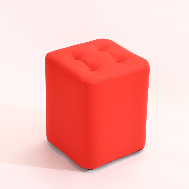 Mid-Century Modern Pouf Ottoman PU Leather Upholstered Tufted Solid Color Square Ottoman 11"L x 11"W x 14"H Red 1 Piece Clearhalo 'furn' 'furn_ottomans_poufs' 'Furniture' 'Living Room Furniture' 'Ottomans & Poufs' 'ottomans_poufs' 5924402