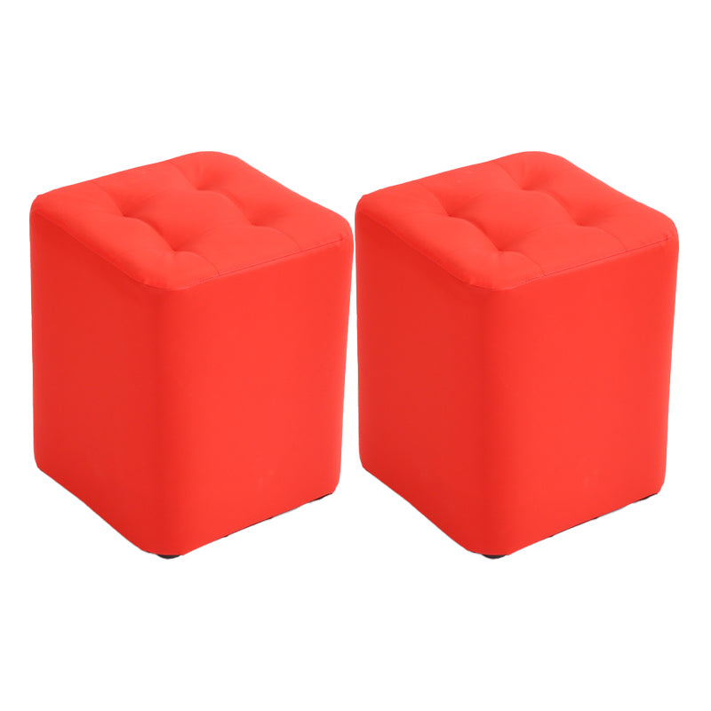 Mid-Century Modern Pouf Ottoman PU Leather Upholstered Tufted Solid Color Square Ottoman 11"L x 11"W x 14"H Red 2 Piece Set Clearhalo 'furn' 'furn_ottomans_poufs' 'Furniture' 'Living Room Furniture' 'Ottomans & Poufs' 'ottomans_poufs' 5924403