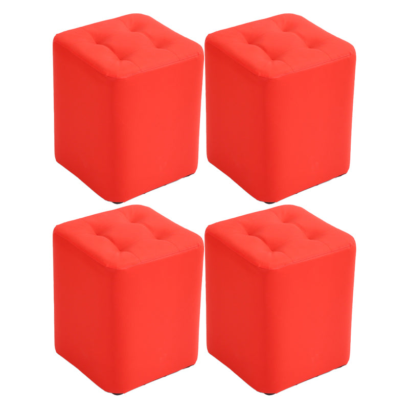 Mid-Century Modern Pouf Ottoman PU Leather Upholstered Tufted Solid Color Square Ottoman 11"L x 11"W x 14"H Red 4 Piece Set Clearhalo 'furn' 'furn_ottomans_poufs' 'Furniture' 'Living Room Furniture' 'Ottomans & Poufs' 'ottomans_poufs' 5924404