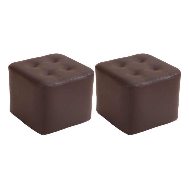 Mid-Century Modern Pouf Ottoman PU Leather Upholstered Tufted Solid Color Square Ottoman 11"L x 11"W x 7"H Brown 2 Piece Set Clearhalo 'furn' 'furn_ottomans_poufs' 'Furniture' 'Living Room Furniture' 'Ottomans & Poufs' 'ottomans_poufs' 5924406