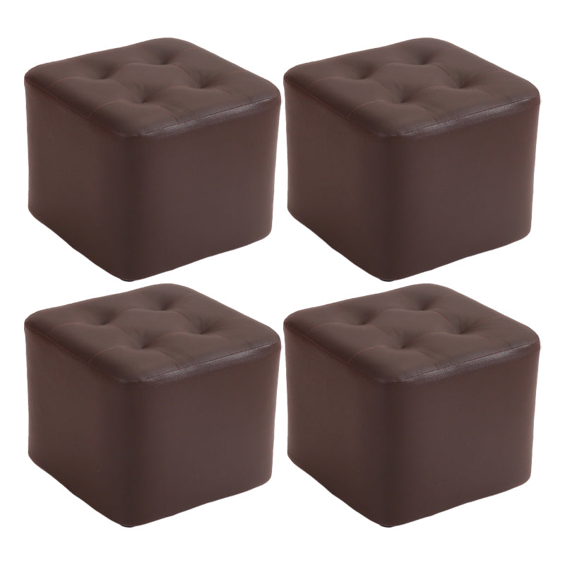 Mid-Century Modern Pouf Ottoman PU Leather Upholstered Tufted Solid Color Square Ottoman 11"L x 11"W x 7"H Brown 4 Piece Set Clearhalo 'furn' 'furn_ottomans_poufs' 'Furniture' 'Living Room Furniture' 'Ottomans & Poufs' 'ottomans_poufs' 5924407