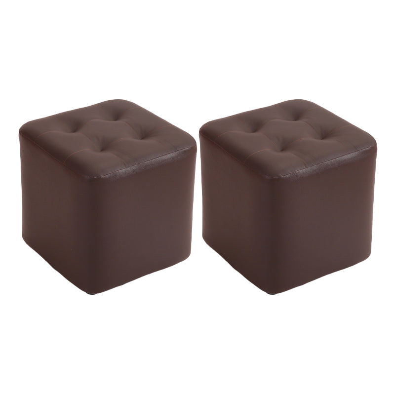 Mid-Century Modern Pouf Ottoman PU Leather Upholstered Tufted Solid Color Square Ottoman 11"L x 11"W x 11"H Brown 2 Piece Set Clearhalo 'furn' 'furn_ottomans_poufs' 'Furniture' 'Living Room Furniture' 'Ottomans & Poufs' 'ottomans_poufs' 5924409