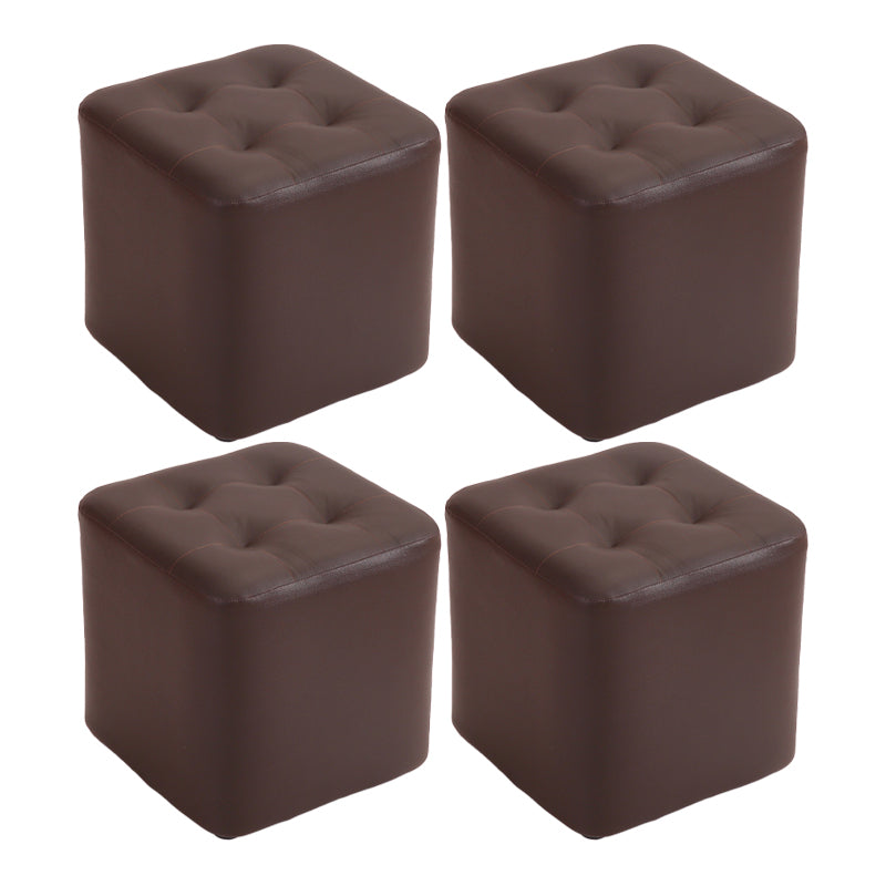 Mid-Century Modern Pouf Ottoman PU Leather Upholstered Tufted Solid Color Square Ottoman 11"L x 11"W x 11"H Brown 4 Piece Set Clearhalo 'furn' 'furn_ottomans_poufs' 'Furniture' 'Living Room Furniture' 'Ottomans & Poufs' 'ottomans_poufs' 5924410