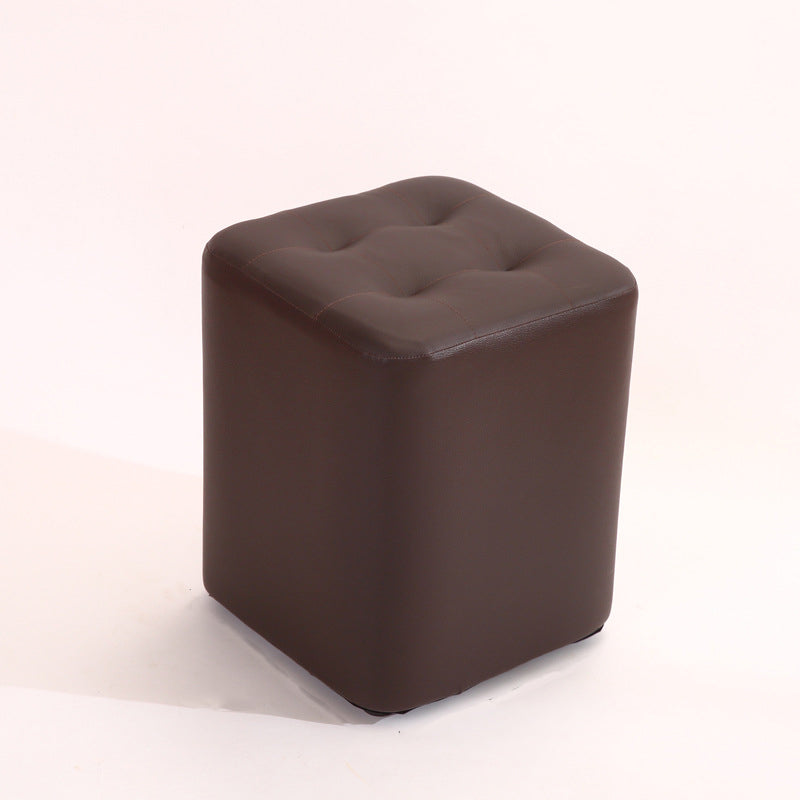 Mid-Century Modern Pouf Ottoman PU Leather Upholstered Tufted Solid Color Square Ottoman 11"L x 11"W x 14"H Brown 1 Piece Clearhalo 'furn' 'furn_ottomans_poufs' 'Furniture' 'Living Room Furniture' 'Ottomans & Poufs' 'ottomans_poufs' 5924411