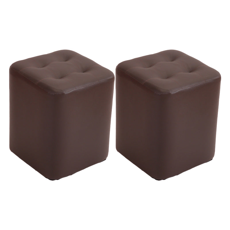 Mid-Century Modern Pouf Ottoman PU Leather Upholstered Tufted Solid Color Square Ottoman 11"L x 11"W x 14"H Brown 2 Piece Set Clearhalo 'furn' 'furn_ottomans_poufs' 'Furniture' 'Living Room Furniture' 'Ottomans & Poufs' 'ottomans_poufs' 5924412