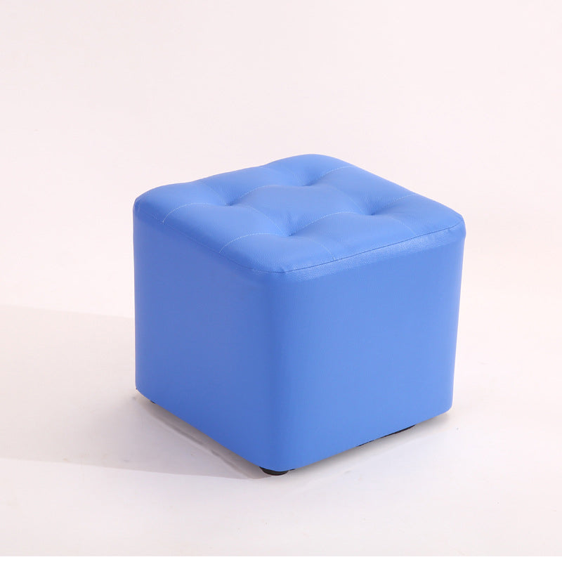 Mid-Century Modern Pouf Ottoman PU Leather Upholstered Tufted Solid Color Square Ottoman 11"L x 11"W x 7"H Blue 1 Piece Clearhalo 'furn' 'furn_ottomans_poufs' 'Furniture' 'Living Room Furniture' 'Ottomans & Poufs' 'ottomans_poufs' 5924414