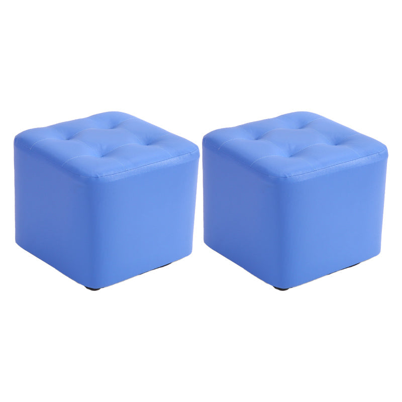 Mid-Century Modern Pouf Ottoman PU Leather Upholstered Tufted Solid Color Square Ottoman 11"L x 11"W x 7"H Blue 2 Piece Set Clearhalo 'furn' 'furn_ottomans_poufs' 'Furniture' 'Living Room Furniture' 'Ottomans & Poufs' 'ottomans_poufs' 5924415