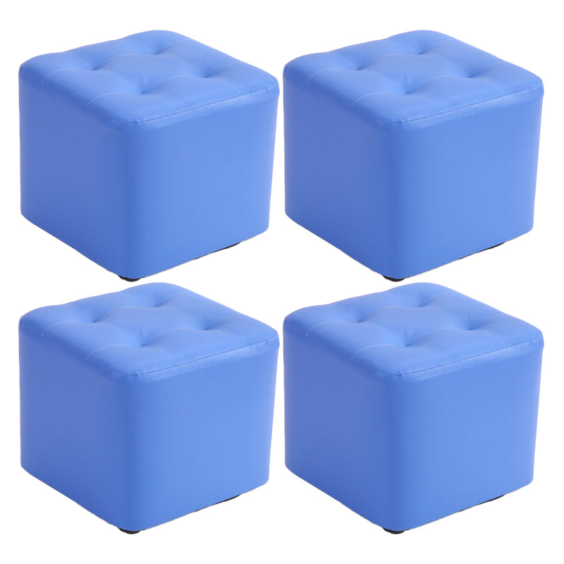 Mid-Century Modern Pouf Ottoman PU Leather Upholstered Tufted Solid Color Square Ottoman 11"L x 11"W x 7"H Blue 4 Piece Set Clearhalo 'furn' 'furn_ottomans_poufs' 'Furniture' 'Living Room Furniture' 'Ottomans & Poufs' 'ottomans_poufs' 5924416
