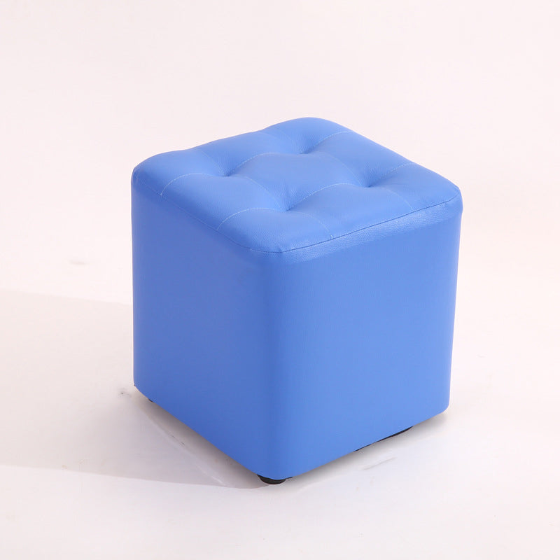 Mid-Century Modern Pouf Ottoman PU Leather Upholstered Tufted Solid Color Square Ottoman 11"L x 11"W x 11"H Blue 1 Piece Clearhalo 'furn' 'furn_ottomans_poufs' 'Furniture' 'Living Room Furniture' 'Ottomans & Poufs' 'ottomans_poufs' 5924417