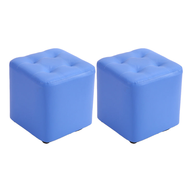 Mid-Century Modern Pouf Ottoman PU Leather Upholstered Tufted Solid Color Square Ottoman 11"L x 11"W x 11"H Blue 2 Piece Set Clearhalo 'furn' 'furn_ottomans_poufs' 'Furniture' 'Living Room Furniture' 'Ottomans & Poufs' 'ottomans_poufs' 5924418