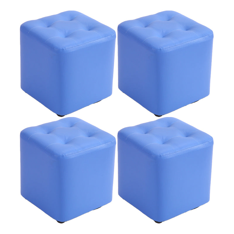 Mid-Century Modern Pouf Ottoman PU Leather Upholstered Tufted Solid Color Square Ottoman 11"L x 11"W x 11"H Blue 4 Piece Set Clearhalo 'furn' 'furn_ottomans_poufs' 'Furniture' 'Living Room Furniture' 'Ottomans & Poufs' 'ottomans_poufs' 5924419