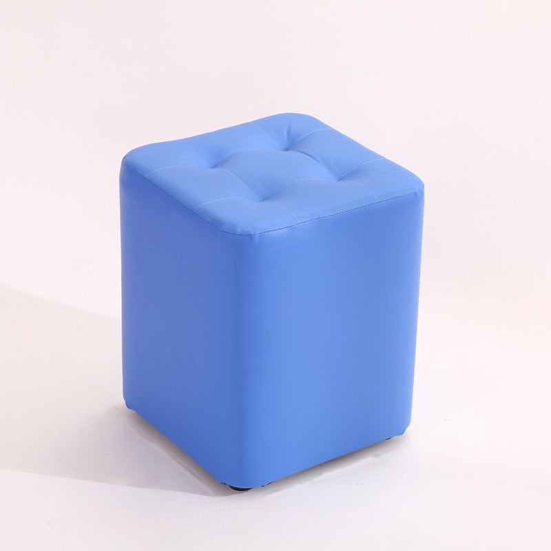Mid-Century Modern Pouf Ottoman PU Leather Upholstered Tufted Solid Color Square Ottoman 11"L x 11"W x 14"H Blue 1 Piece Clearhalo 'furn' 'furn_ottomans_poufs' 'Furniture' 'Living Room Furniture' 'Ottomans & Poufs' 'ottomans_poufs' 5924420