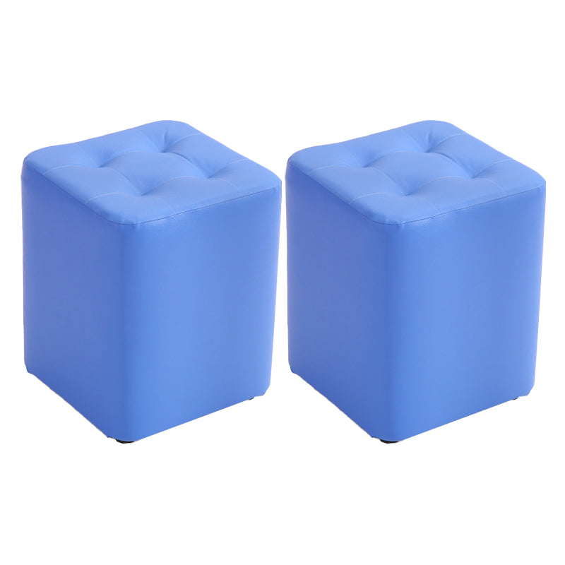 Mid-Century Modern Pouf Ottoman PU Leather Upholstered Tufted Solid Color Square Ottoman 11"L x 11"W x 14"H Blue 2 Piece Set Clearhalo 'furn' 'furn_ottomans_poufs' 'Furniture' 'Living Room Furniture' 'Ottomans & Poufs' 'ottomans_poufs' 5924421