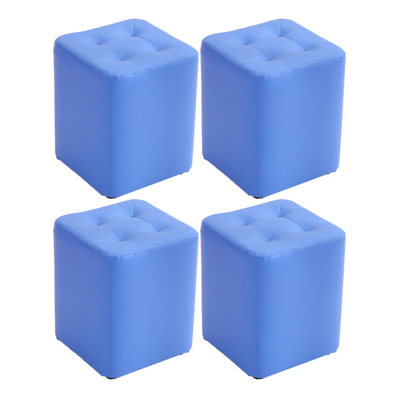 Mid-Century Modern Pouf Ottoman PU Leather Upholstered Tufted Solid Color Square Ottoman 11"L x 11"W x 14"H Blue 4 Piece Set Clearhalo 'furn' 'furn_ottomans_poufs' 'Furniture' 'Living Room Furniture' 'Ottomans & Poufs' 'ottomans_poufs' 5924422