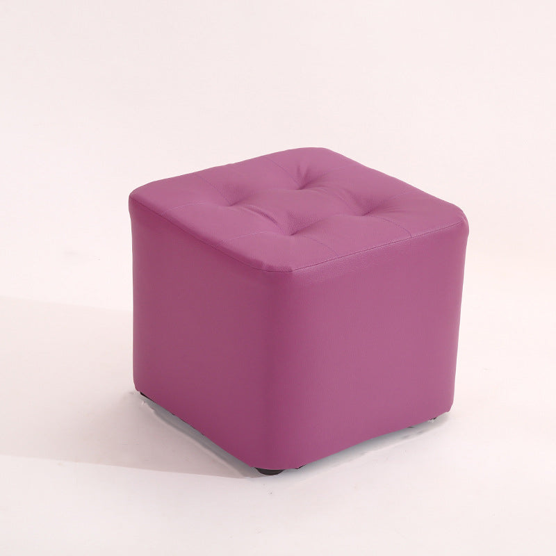 Mid-Century Modern Pouf Ottoman PU Leather Upholstered Tufted Solid Color Square Ottoman 11"L x 11"W x 7"H Purple 1 Piece Clearhalo 'furn' 'furn_ottomans_poufs' 'Furniture' 'Living Room Furniture' 'Ottomans & Poufs' 'ottomans_poufs' 5924423