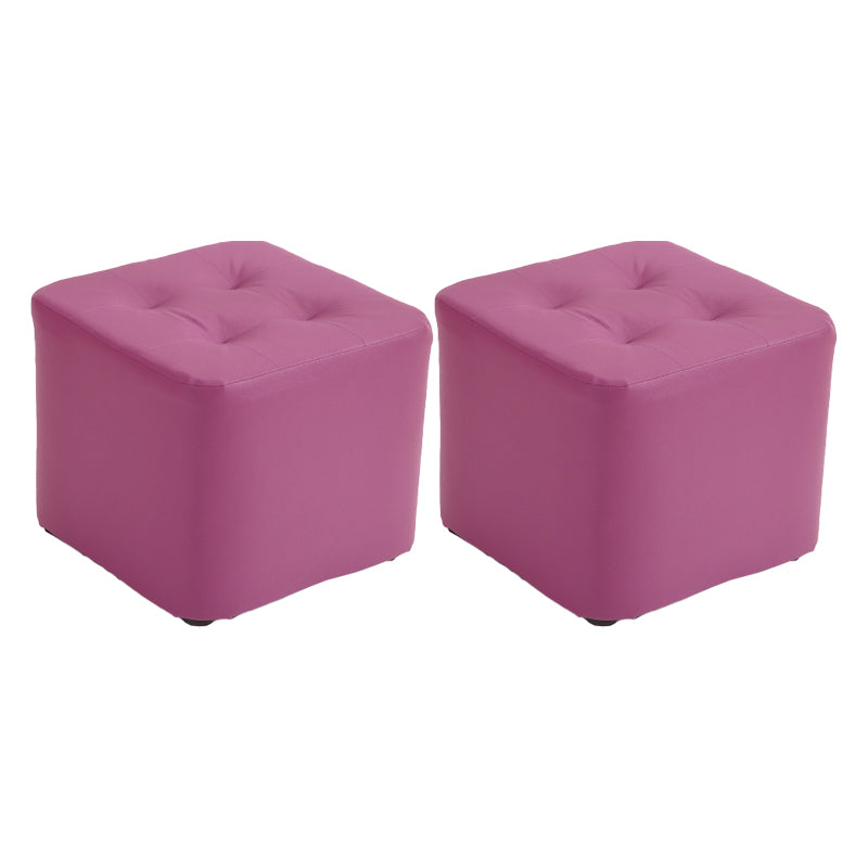 Mid-Century Modern Pouf Ottoman PU Leather Upholstered Tufted Solid Color Square Ottoman 11"L x 11"W x 7"H Purple 2 Piece Set Clearhalo 'furn' 'furn_ottomans_poufs' 'Furniture' 'Living Room Furniture' 'Ottomans & Poufs' 'ottomans_poufs' 5924424
