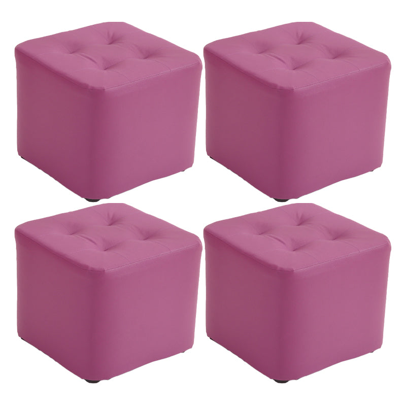 Mid-Century Modern Pouf Ottoman PU Leather Upholstered Tufted Solid Color Square Ottoman 11"L x 11"W x 7"H Purple 4 Piece Set Clearhalo 'furn' 'furn_ottomans_poufs' 'Furniture' 'Living Room Furniture' 'Ottomans & Poufs' 'ottomans_poufs' 5924425