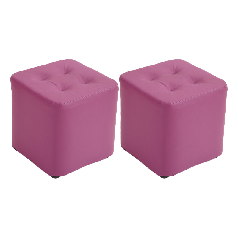Mid-Century Modern Pouf Ottoman PU Leather Upholstered Tufted Solid Color Square Ottoman 11"L x 11"W x 11"H Purple 2 Piece Set Clearhalo 'furn' 'furn_ottomans_poufs' 'Furniture' 'Living Room Furniture' 'Ottomans & Poufs' 'ottomans_poufs' 5924427