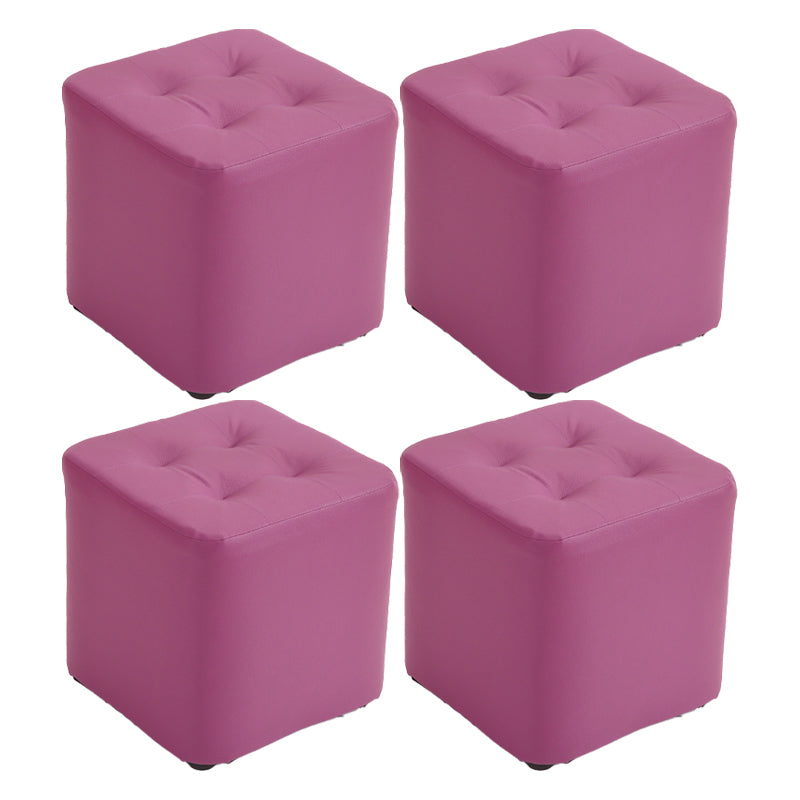 Mid-Century Modern Pouf Ottoman PU Leather Upholstered Tufted Solid Color Square Ottoman 11"L x 11"W x 11"H Purple 4 Piece Set Clearhalo 'furn' 'furn_ottomans_poufs' 'Furniture' 'Living Room Furniture' 'Ottomans & Poufs' 'ottomans_poufs' 5924428