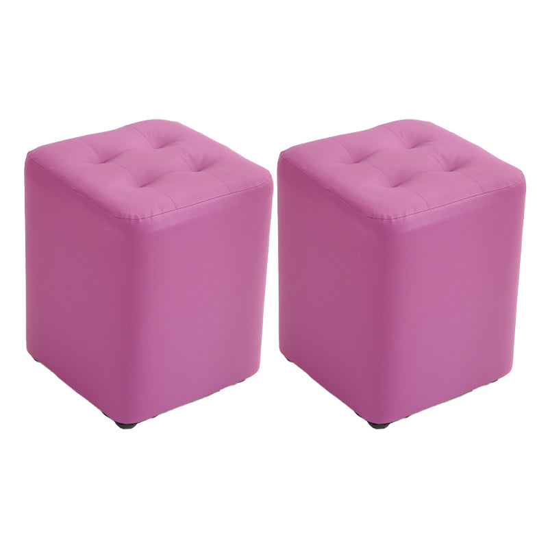 Mid-Century Modern Pouf Ottoman PU Leather Upholstered Tufted Solid Color Square Ottoman 11"L x 11"W x 14"H Purple 2 Piece Set Clearhalo 'furn' 'furn_ottomans_poufs' 'Furniture' 'Living Room Furniture' 'Ottomans & Poufs' 'ottomans_poufs' 5924430