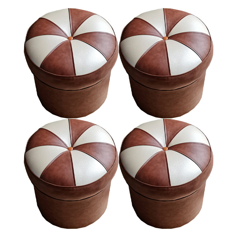 Mid-Century Modern Pouf Ottoman PU Leather Upholstered Tufted Patchwork Round Ottoman 14"L x 14"W x 15"H Coffee 4 Piece Set Clearhalo 'furn' 'furn_ottomans_poufs' 'Furniture' 'Living Room Furniture' 'Ottomans & Poufs' 'ottomans_poufs' 5924520